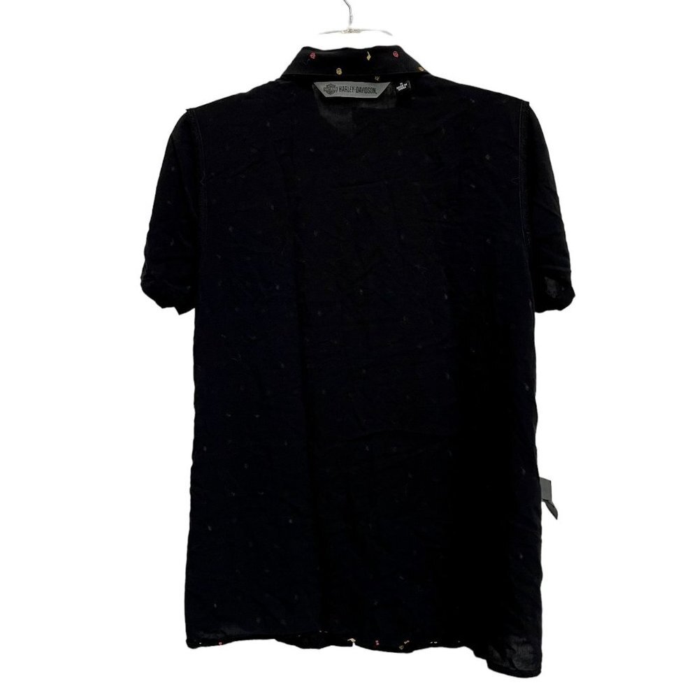 Harley Davidson Women's Black Short Sleeve Button Down Collar Shirt Top Size M - Picture 4 of 10